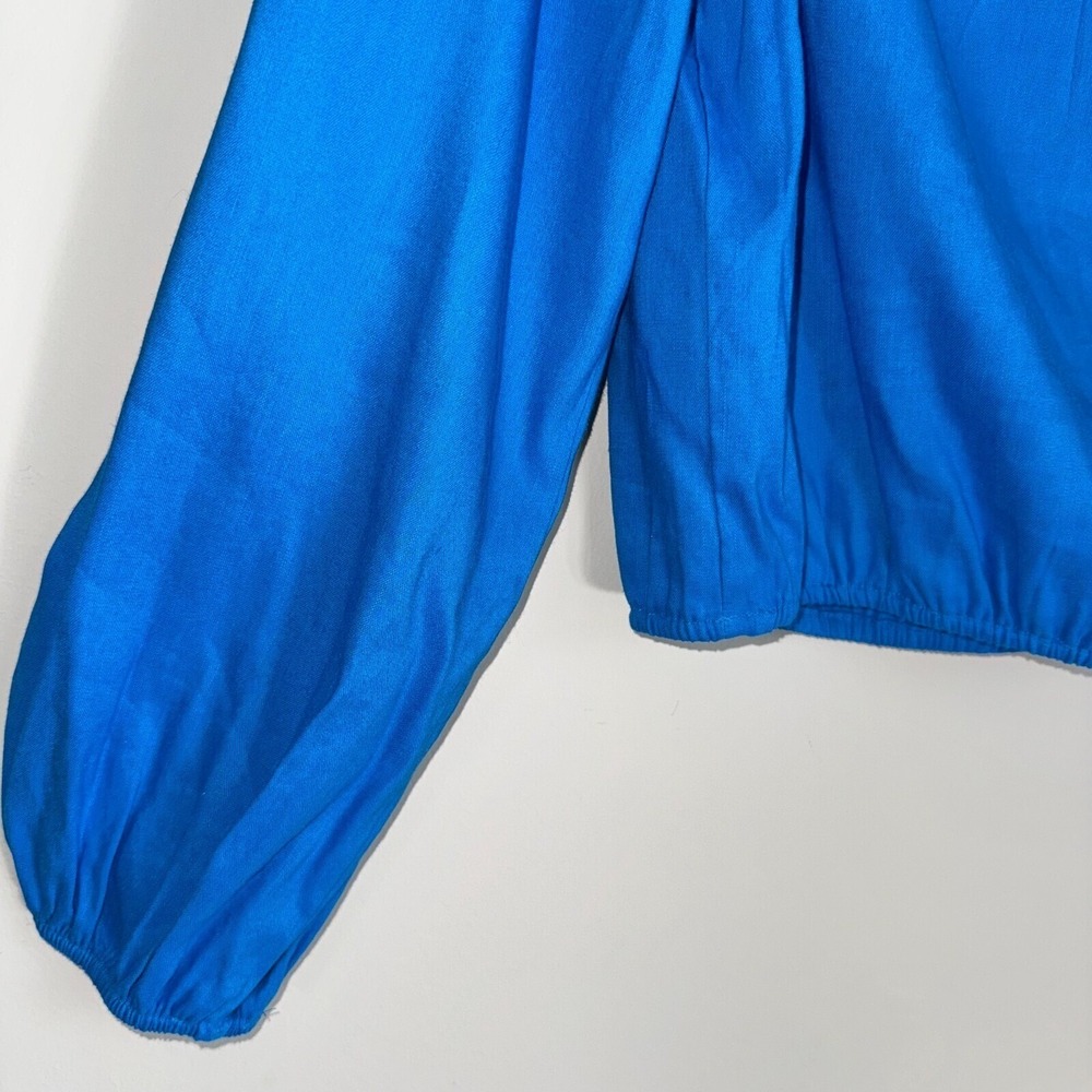 NWT Gianni Bini Linen Blouse Woven Camilla Long Sleeve Pullover Blue Size Large - Picture 9 of 14